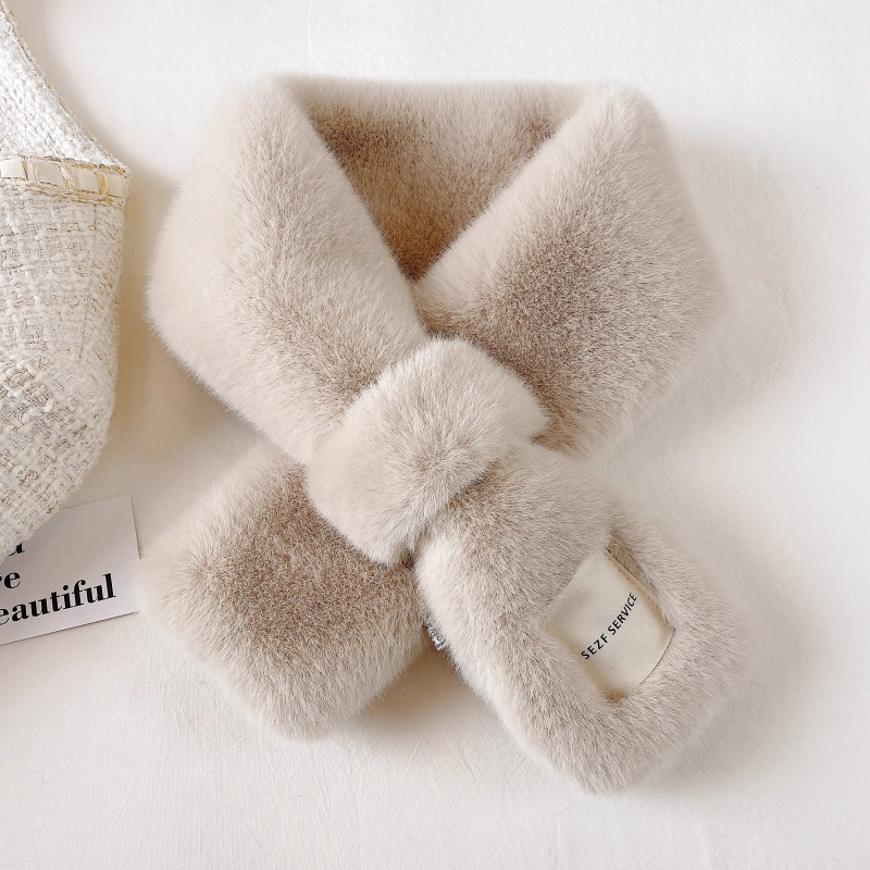 交叉毛领新款超保暖~围巾女秋冬ins时尚韩版百搭毛绒护颈围脖加厚