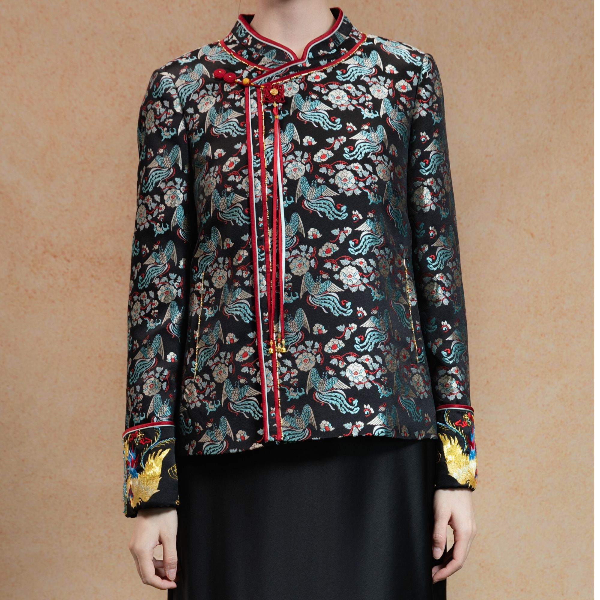 黑地凤禧牡丹蜀锦 系列外套【禧】