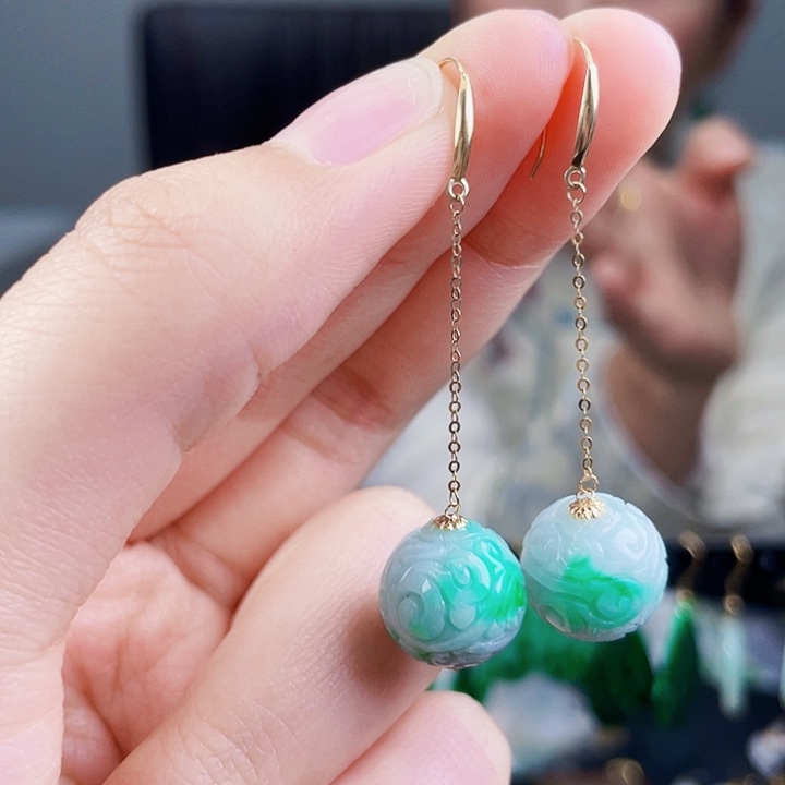 翡翠耳饰18K金镶嵌饰品