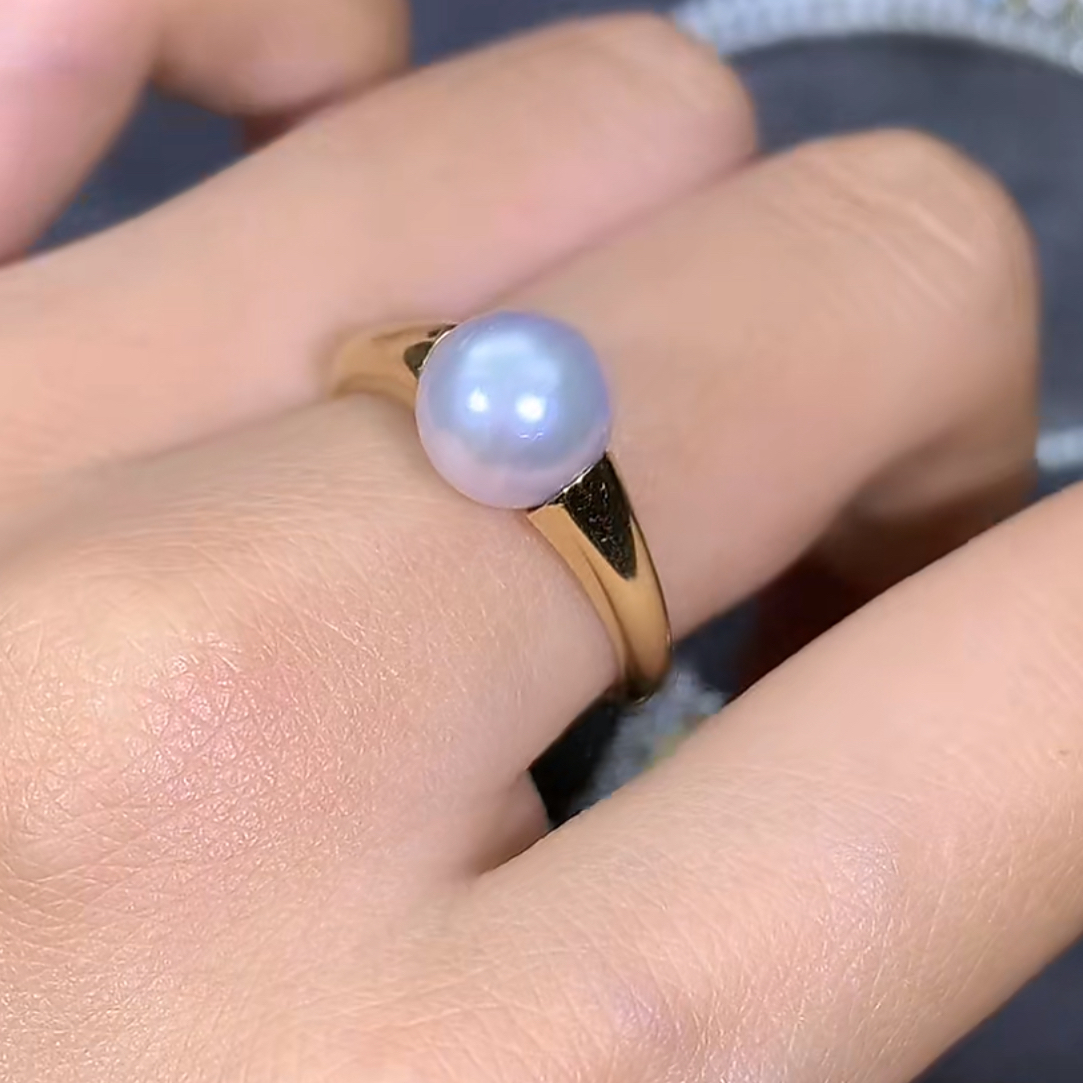 18k金珍珠戒指简约款