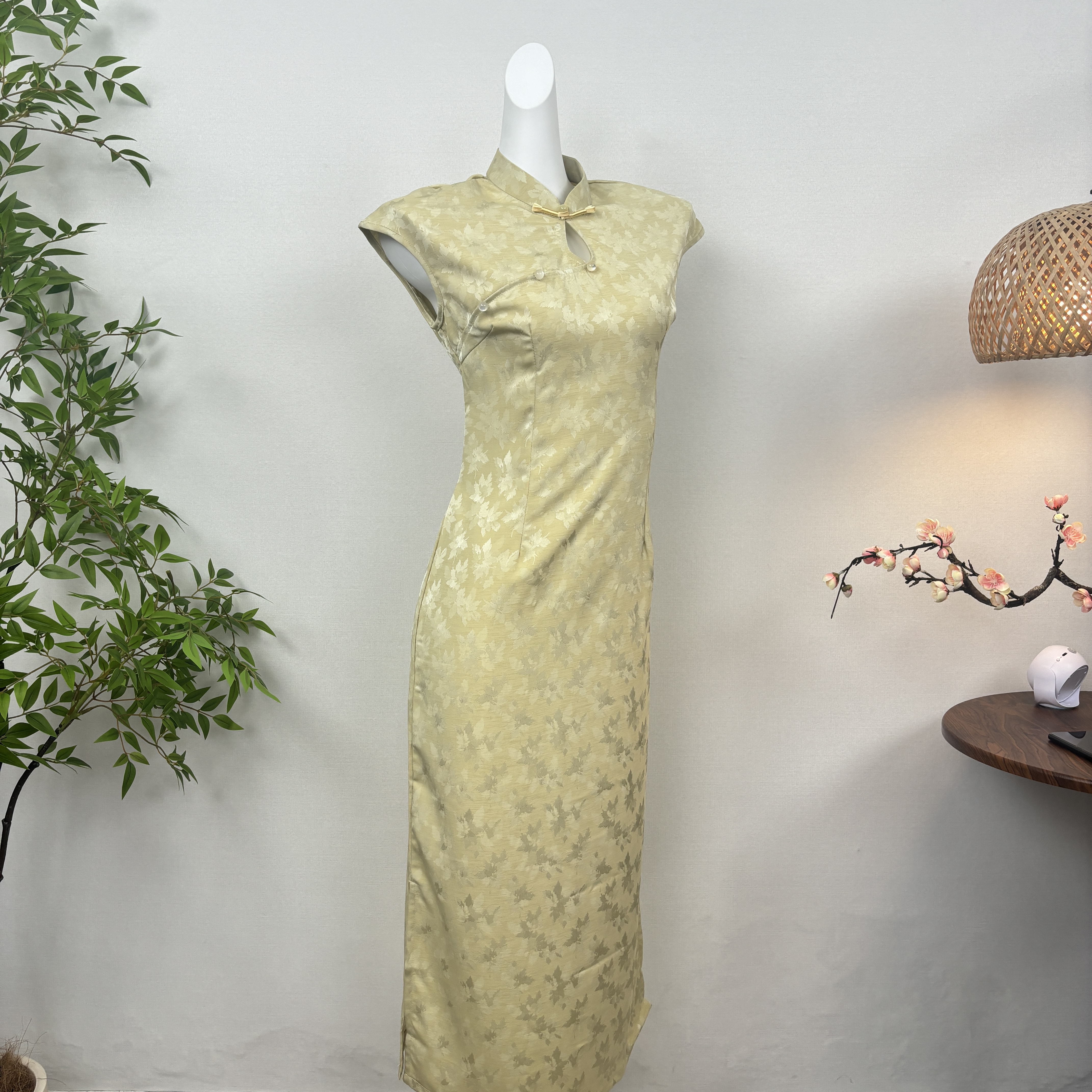 【黄芷】2025新款气质黄色提花旗袍