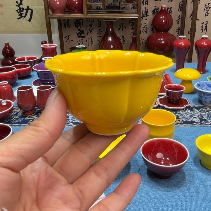 景德镇陶瓷浅行窑帝王黄花口杯