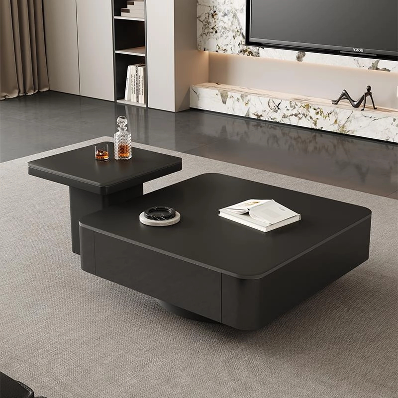 意式轻奢风岩板茶几家用小户型现代客厅高级感设计方形大小茶台桌