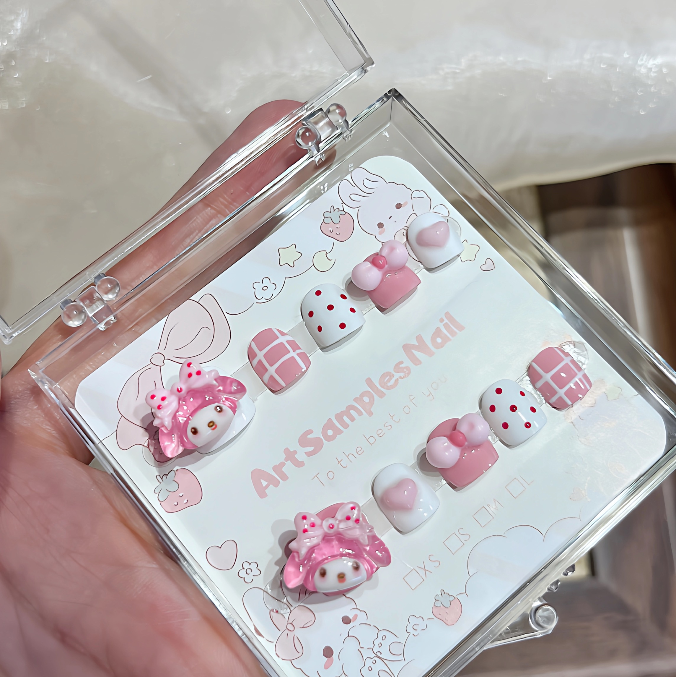 美乐蒂三丽欧蝴蝶结爱心卡通可爱儿 童穿戴甲纯手工可拆卸新款