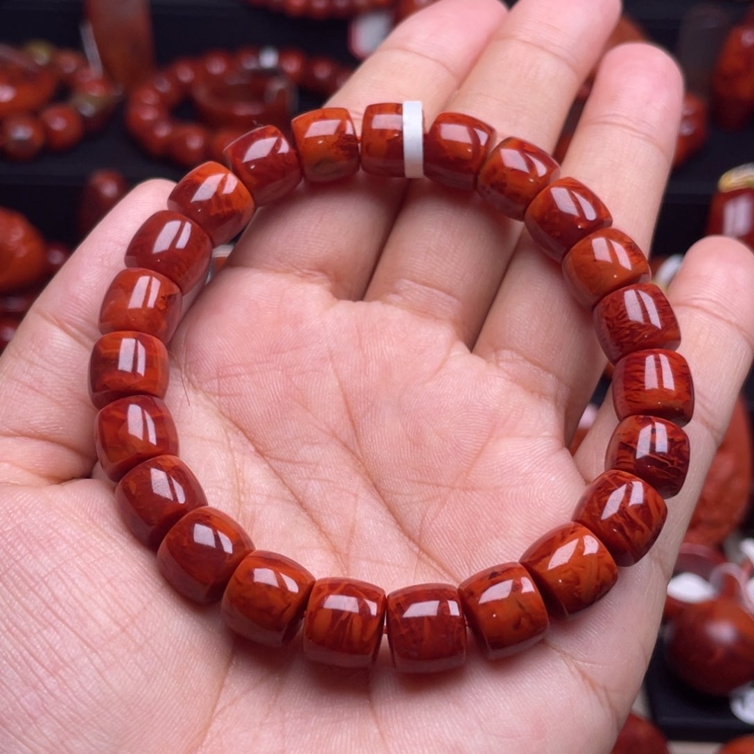 南红玛瑙珠宝奇石未镶嵌半****人单圈10mm