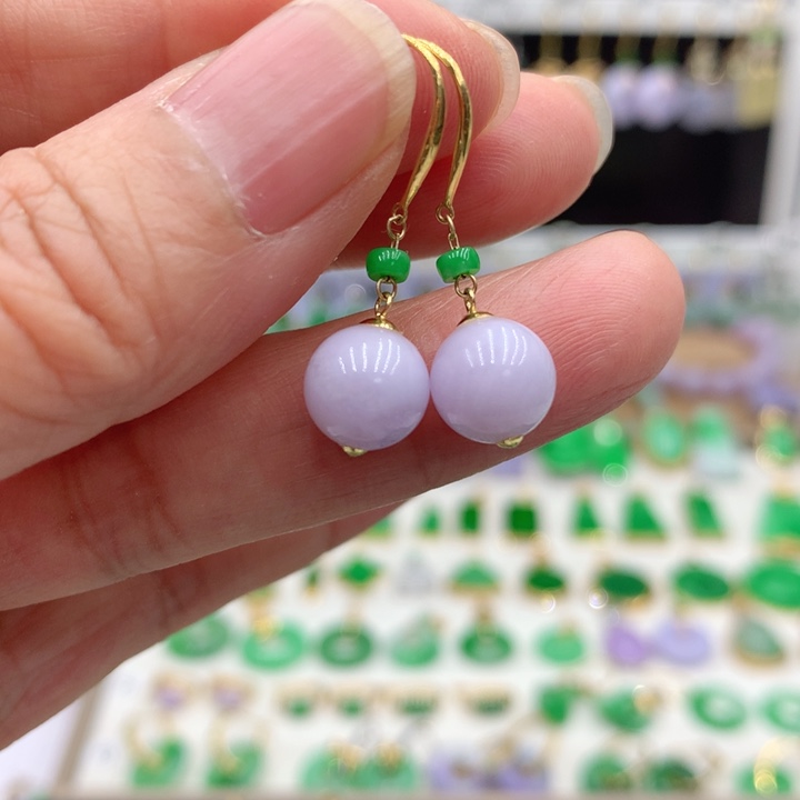 翡翠18K金镶嵌耳饰