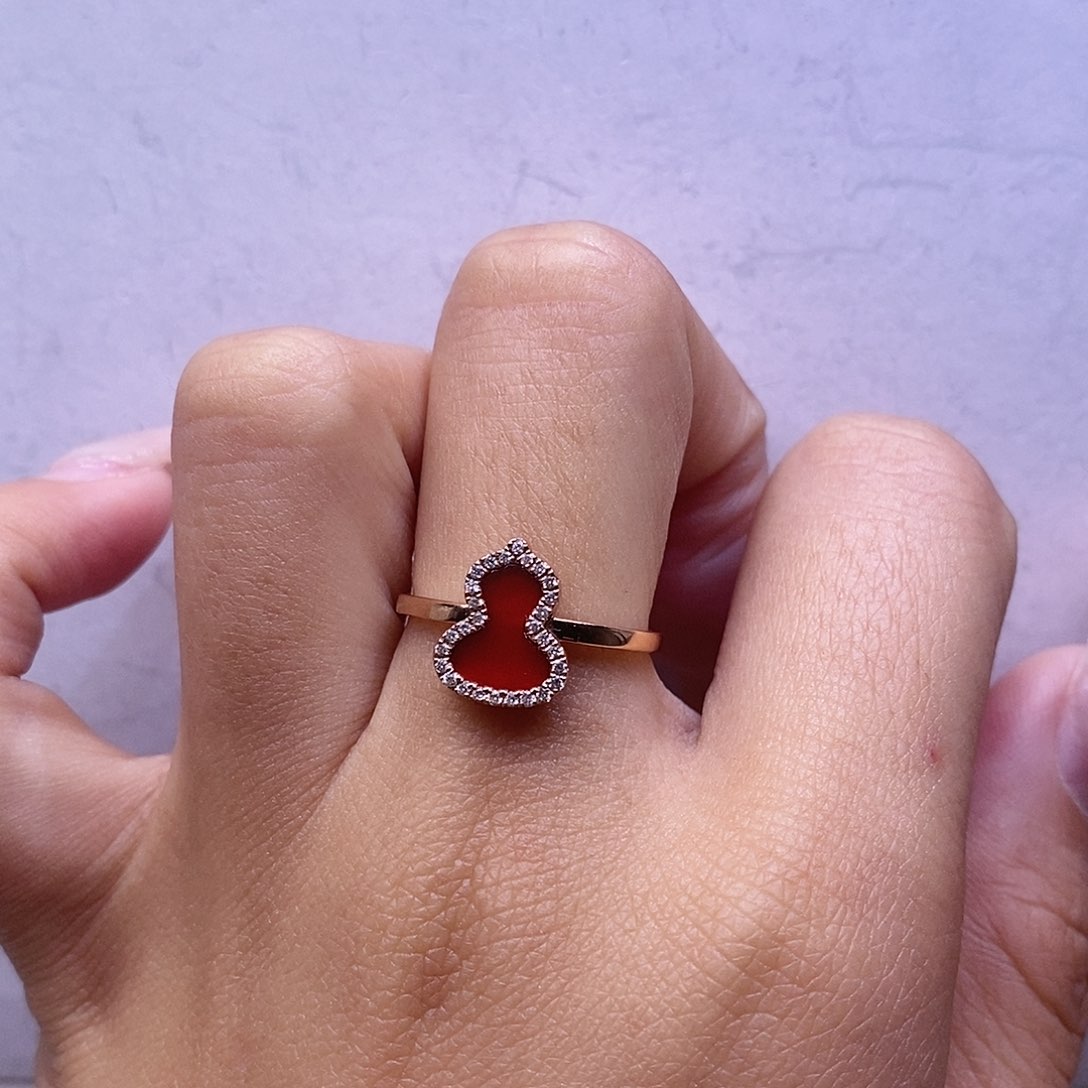 钻石戒指/指环18K金镶嵌红玛瑙戒指k玫13