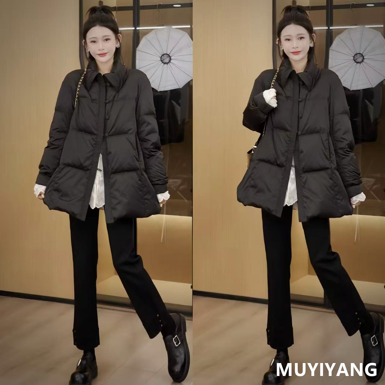 【久念】独特超好看立领90白鸭绒高定版羽绒服 衣长70 25-477#