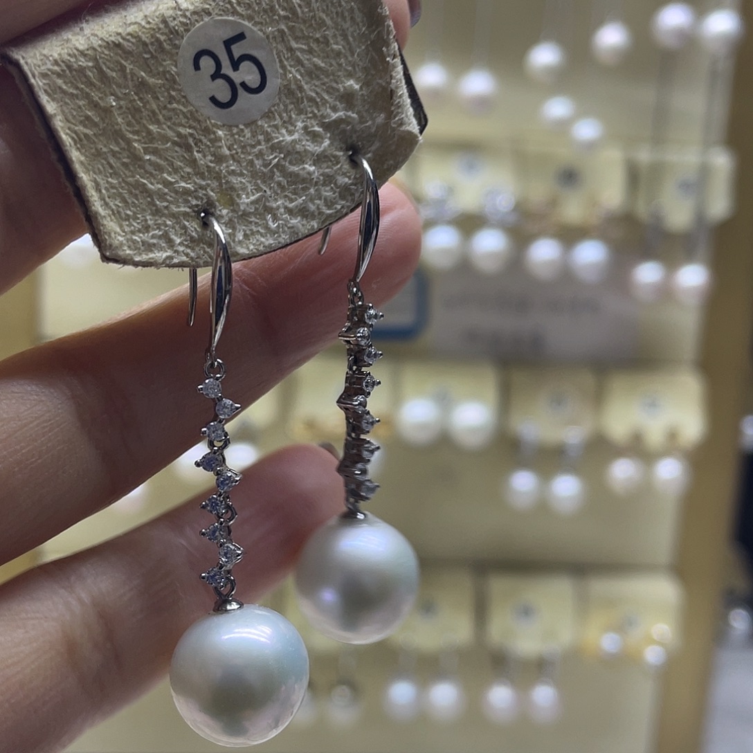 耳饰银S925镶嵌淡水珍珠