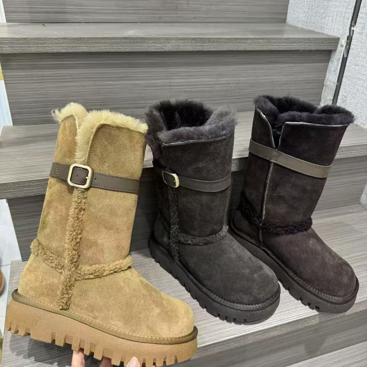 9888女款雪地棉鞋厚底平底高个子雪地靴加绒时尚雪地靴