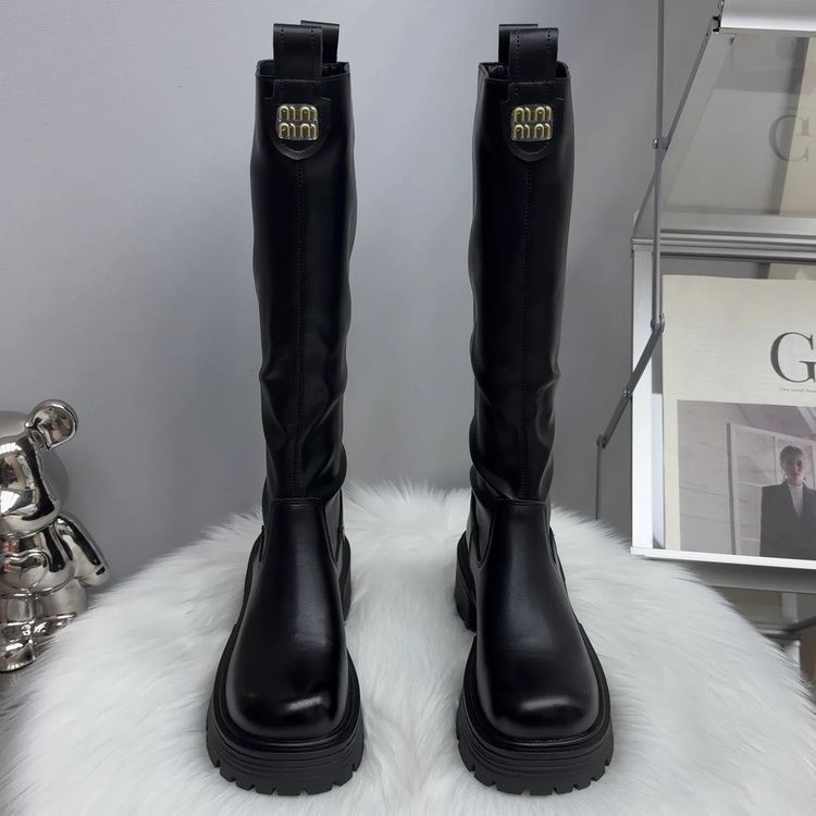 白色长靴女2025新款秋冬加绒靴子粗高跟高筒靴小个子不过膝长优质