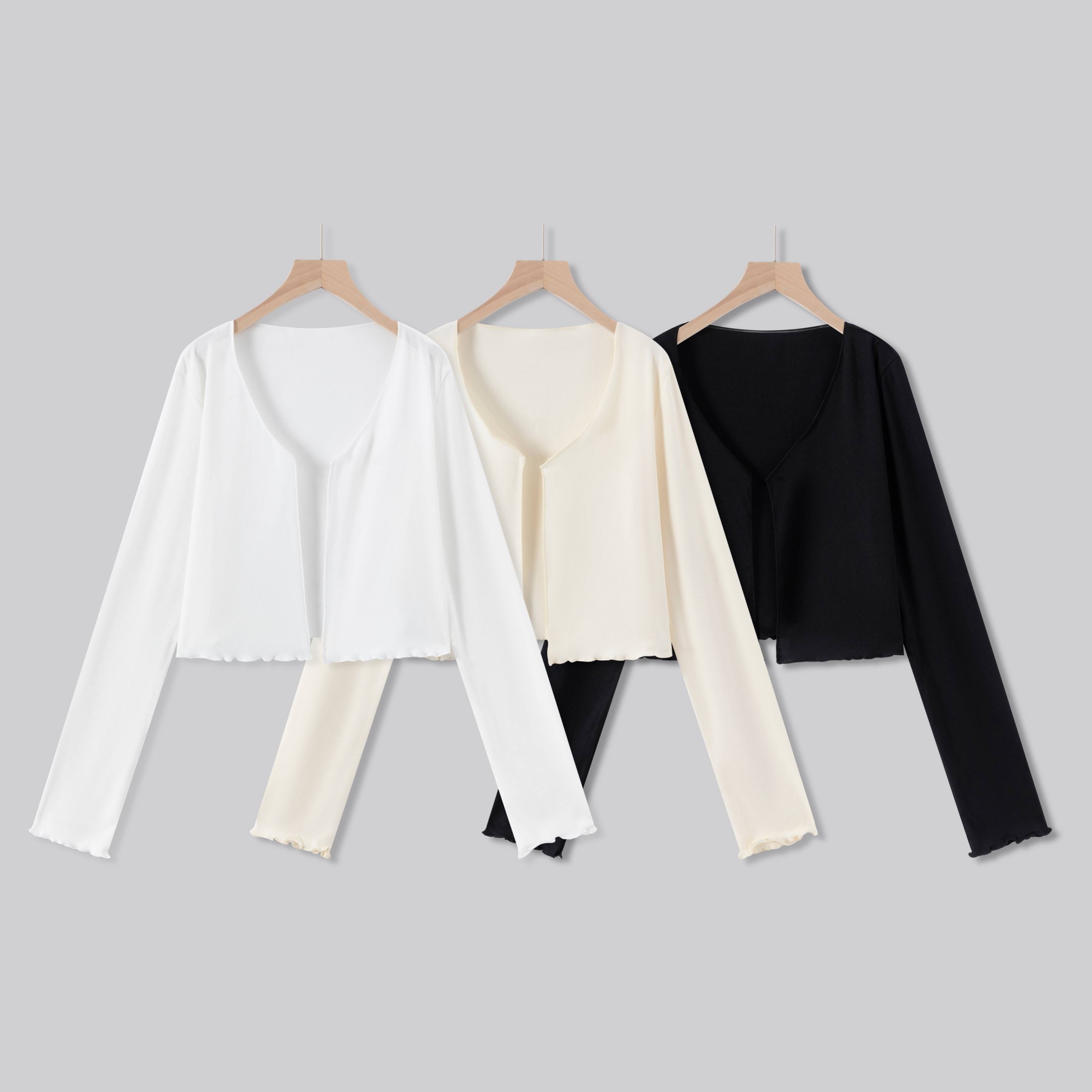 【开衫披肩】夏季螺纹薄款外搭罩衫显瘦长袖防晒衫百搭披肩空调衫