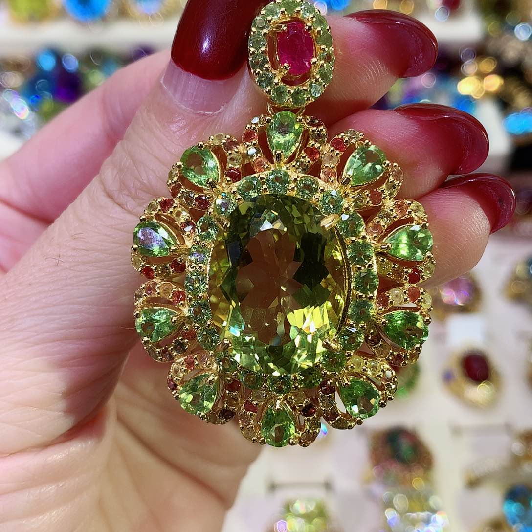 黄晶颈饰银S925镀金镶嵌