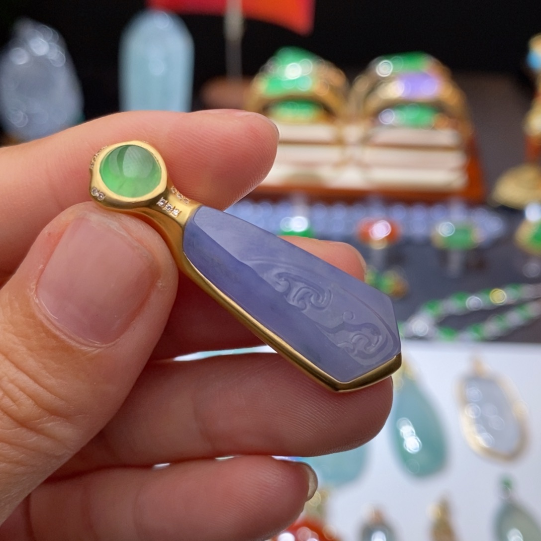 定制翡翠18K金镶嵌事事如意