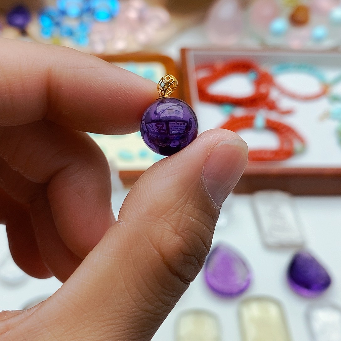 水晶吊坠18K金镶嵌天然