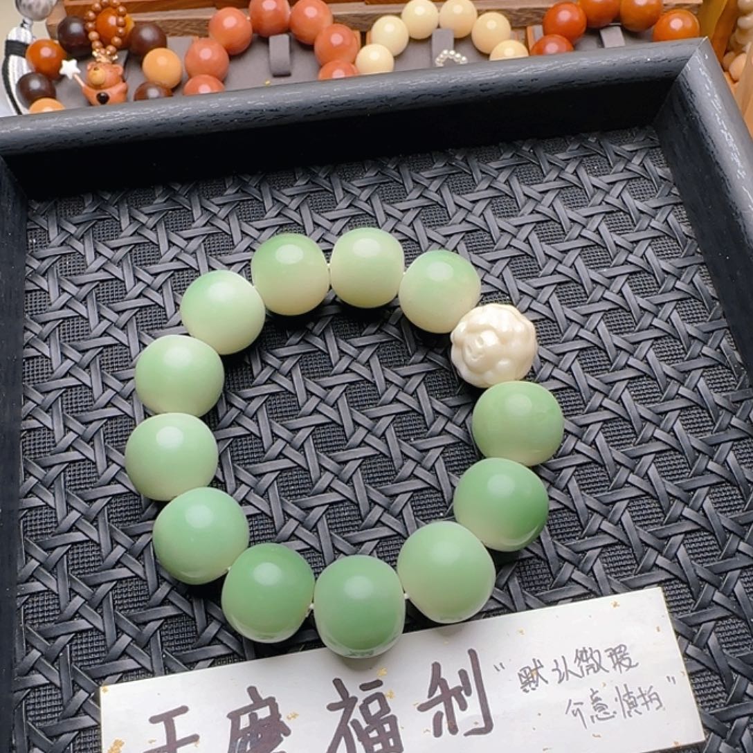 手串菩提根/象牙果手工干磨原果原色20mm苹果珠手串+象牙果小羊