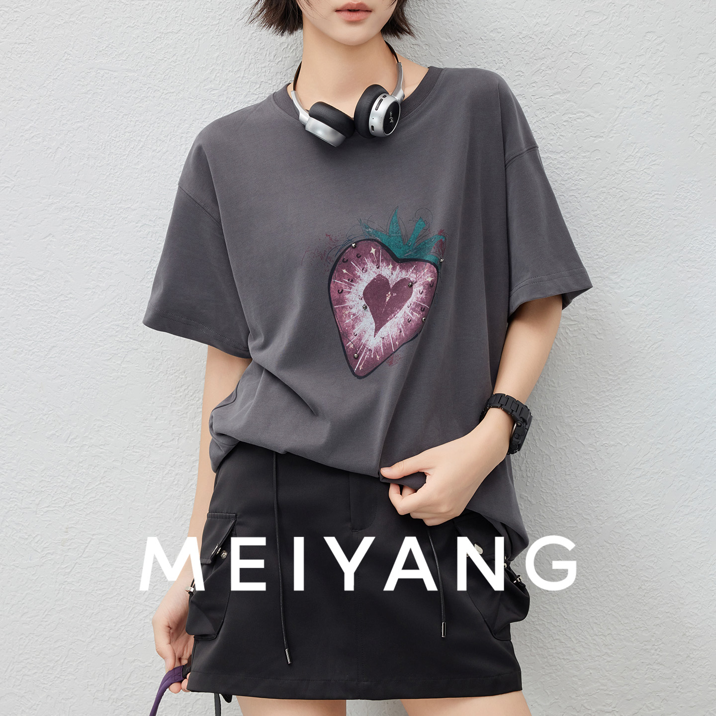 A美洋MEIYANG 摇滚草莓T【商场同款】平纹精梳棉圆领短袖印花-周三