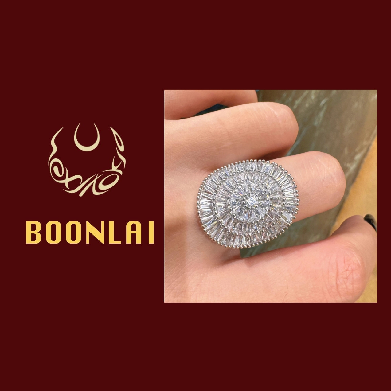 铜合金锆石戒指 Boonlai锆石拼接椭圆戒指1372