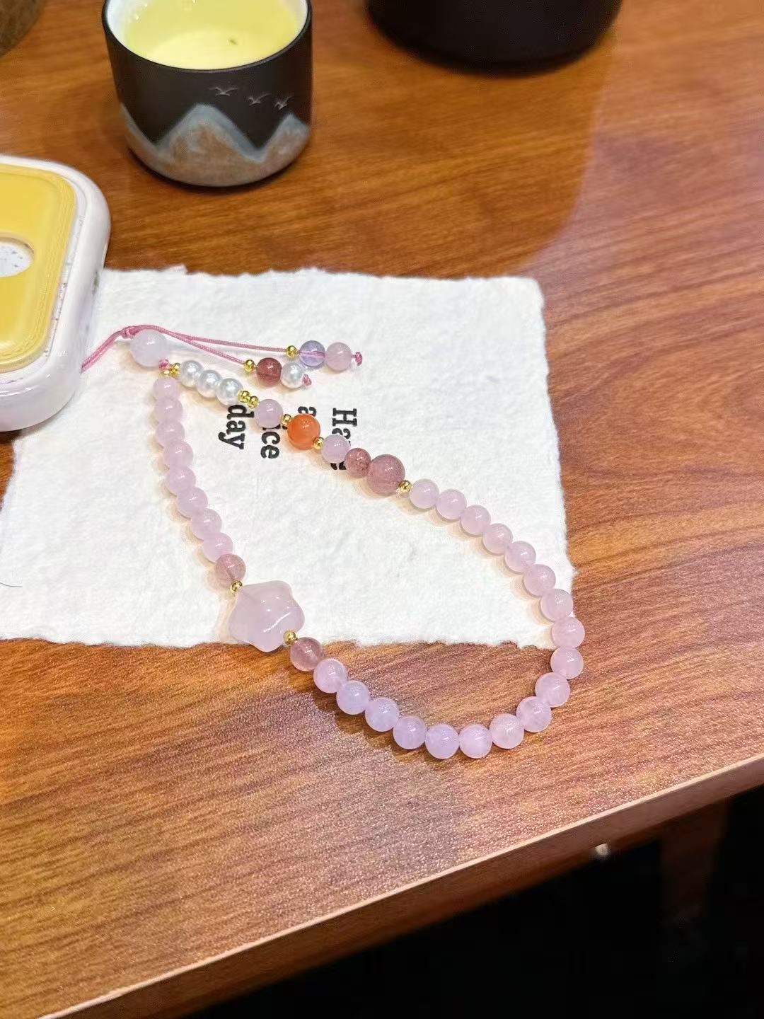 天然粉水晶手机挂件  多样性发一