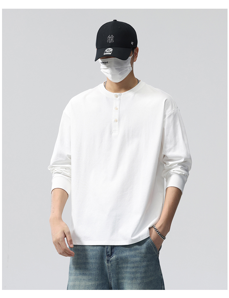 LIUSHI【重磅双面织】美式老钱风亨利长袖T恤秋叠穿打底8086