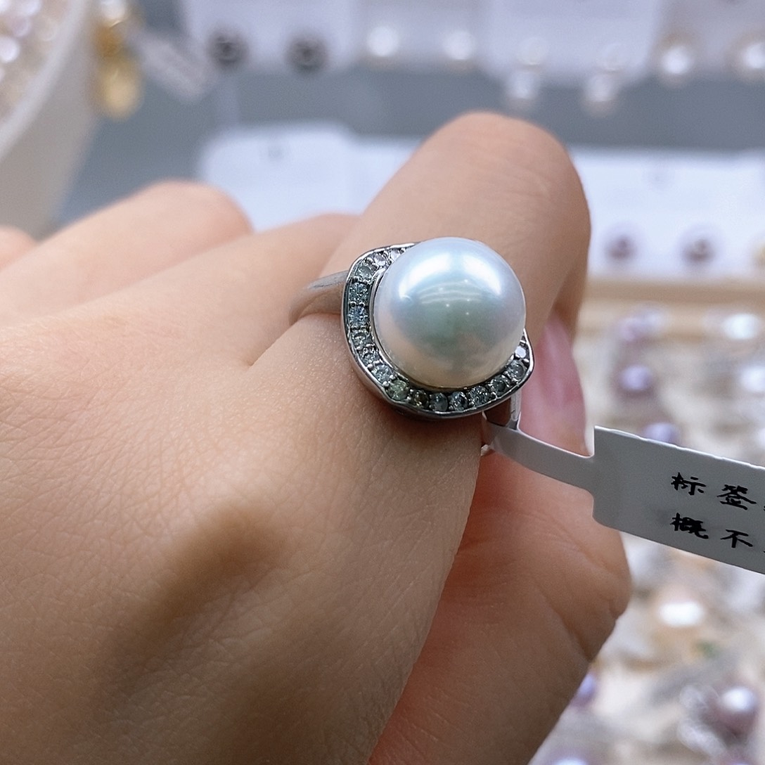 戒指银S925镶嵌淡水珍珠