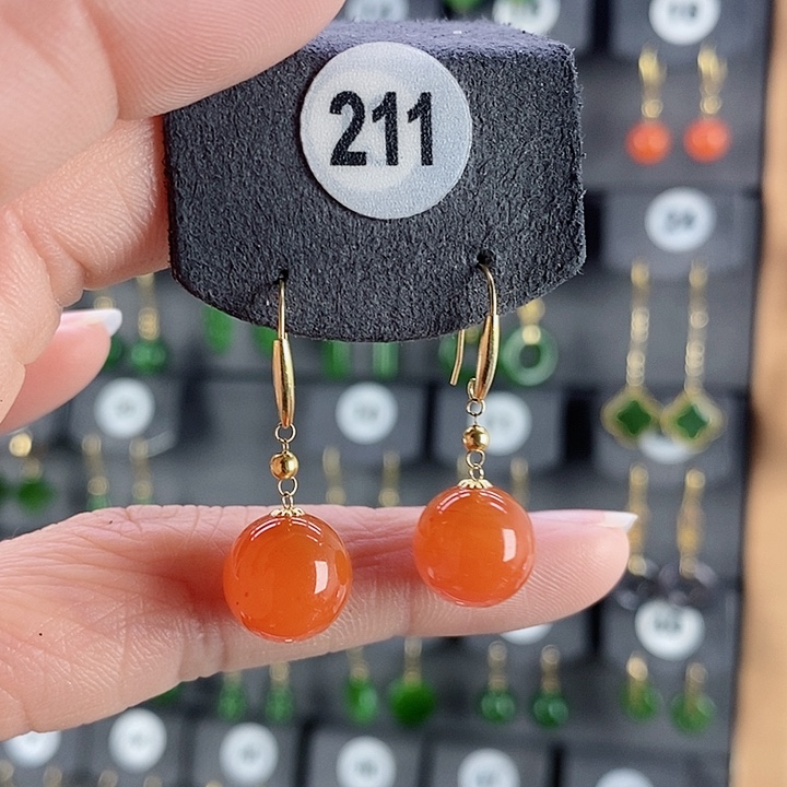 南红玛瑙耳饰18K金镶嵌