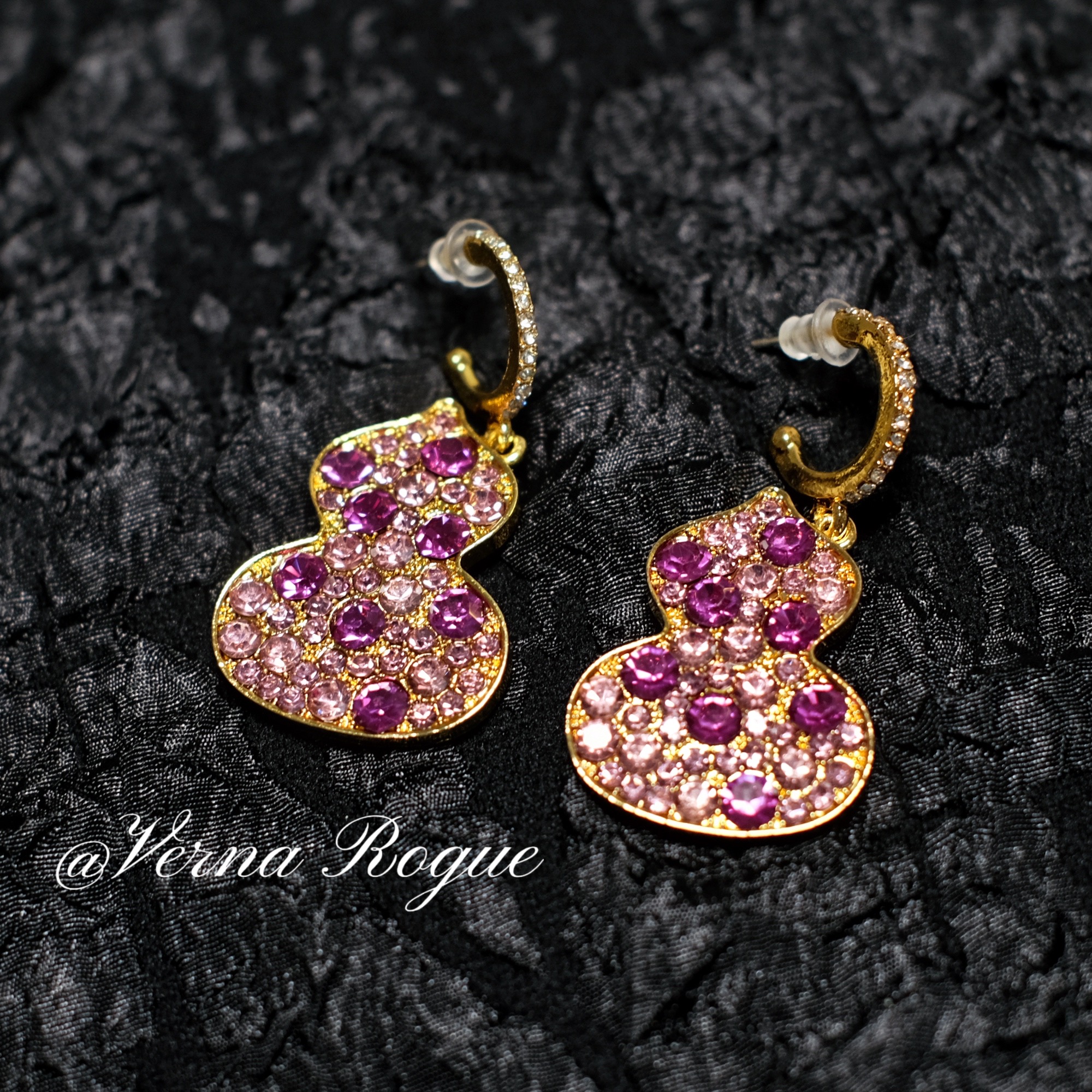 合金锆石耳饰 个性复古宫廷耳钩拼色金色设计师百搭耳环