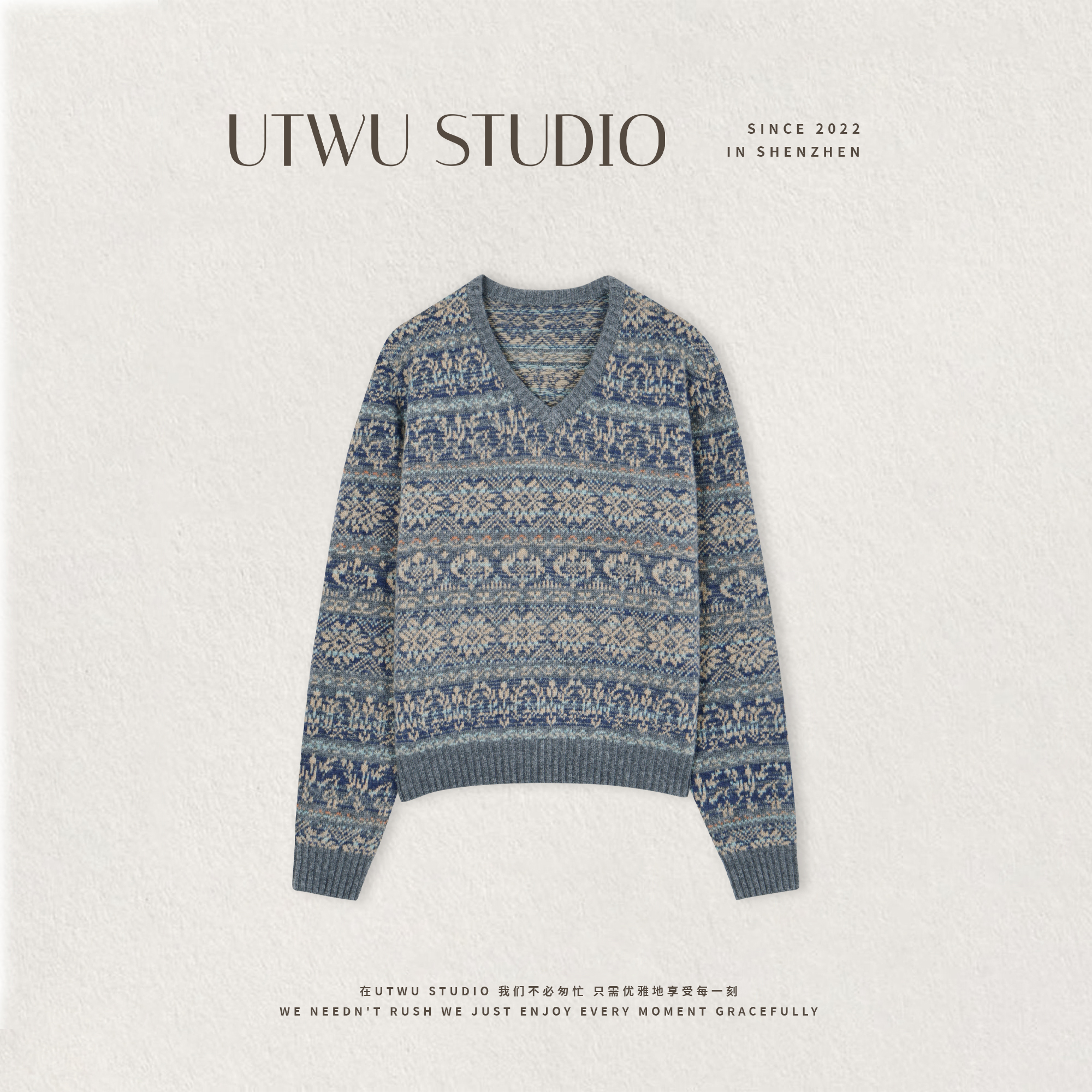 小敏「费尔岛风情」1oo羊毛复古小众提花针织套头毛衣UTAZ1046