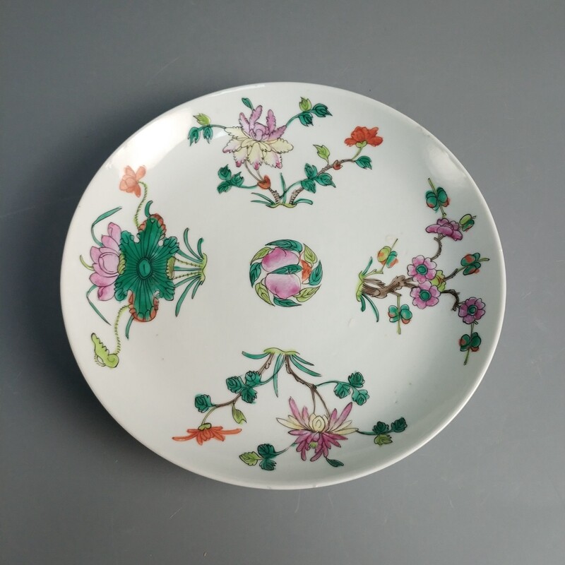 晚清 粉彩四季花卉纹赏盘-M25KZ003C29