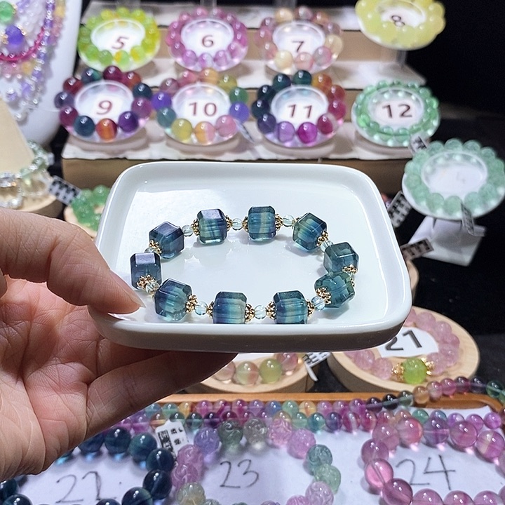 手链未镶嵌萤石鬼蓝绿方糖