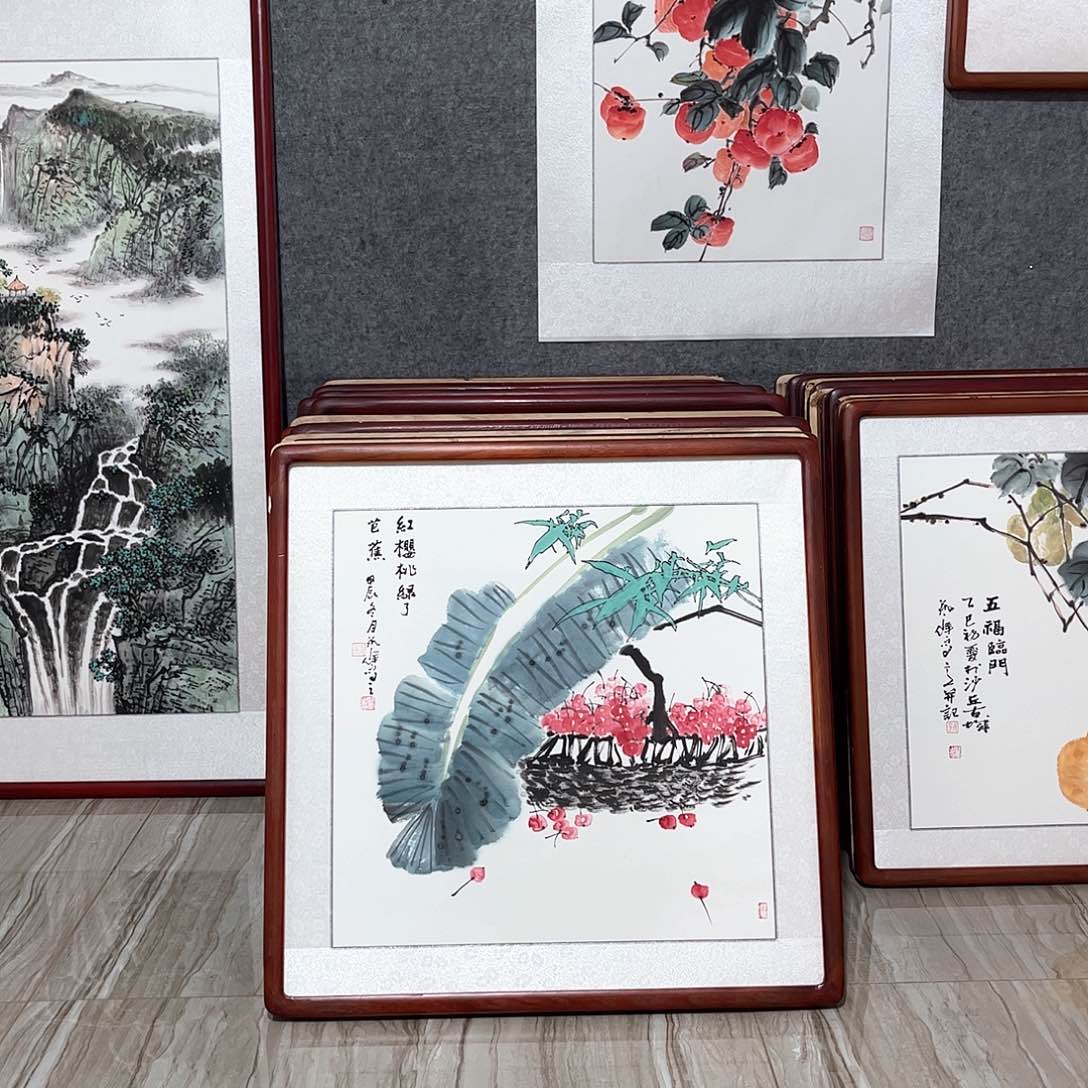 国画书画作品带框63×63厘米