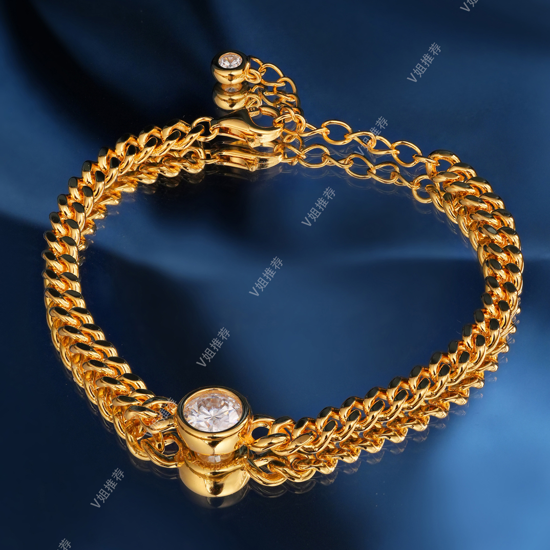 925银莫桑石手链 VISING珠宝莫桑1克拉金色古巴手链