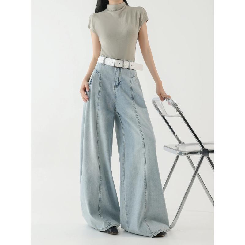 牛仔裤显瘦阔腿裤高腰直筒宽松裤子休闲百搭夏季薄款长裤毛针织衫