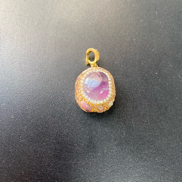 铜合金合成锆石吊坠 TTSD 紫色不规则形状复古吊坠 1435