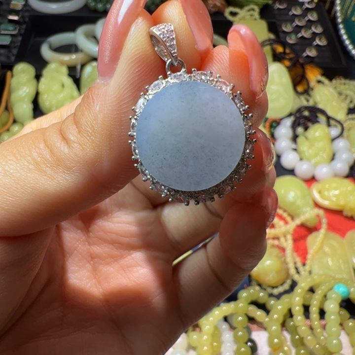 和田玉颈饰银S925镶嵌