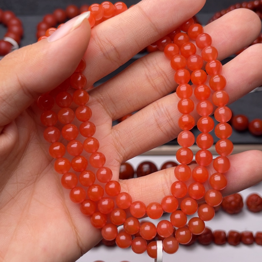 南红玛瑙未镶嵌手串H6.5mm顶品保山滴水洞正冰红长链