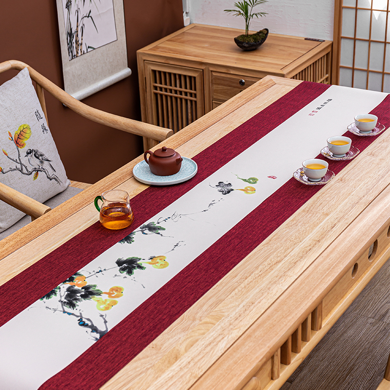【茶席三件套】中国风禅意防水手绘桌旗茶帘中式茶桌布茶道茶桌垫