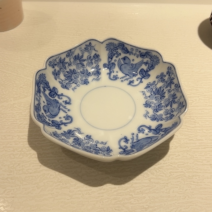 @***常瓷多边形青花手绘内外绘盘子一个