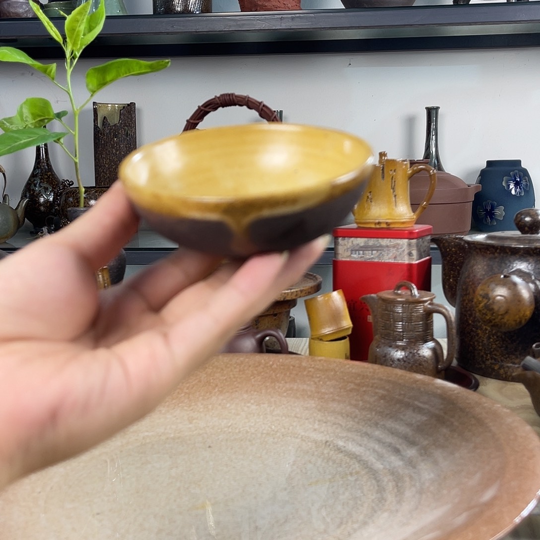 碟紫砂粗陶实用茶杯