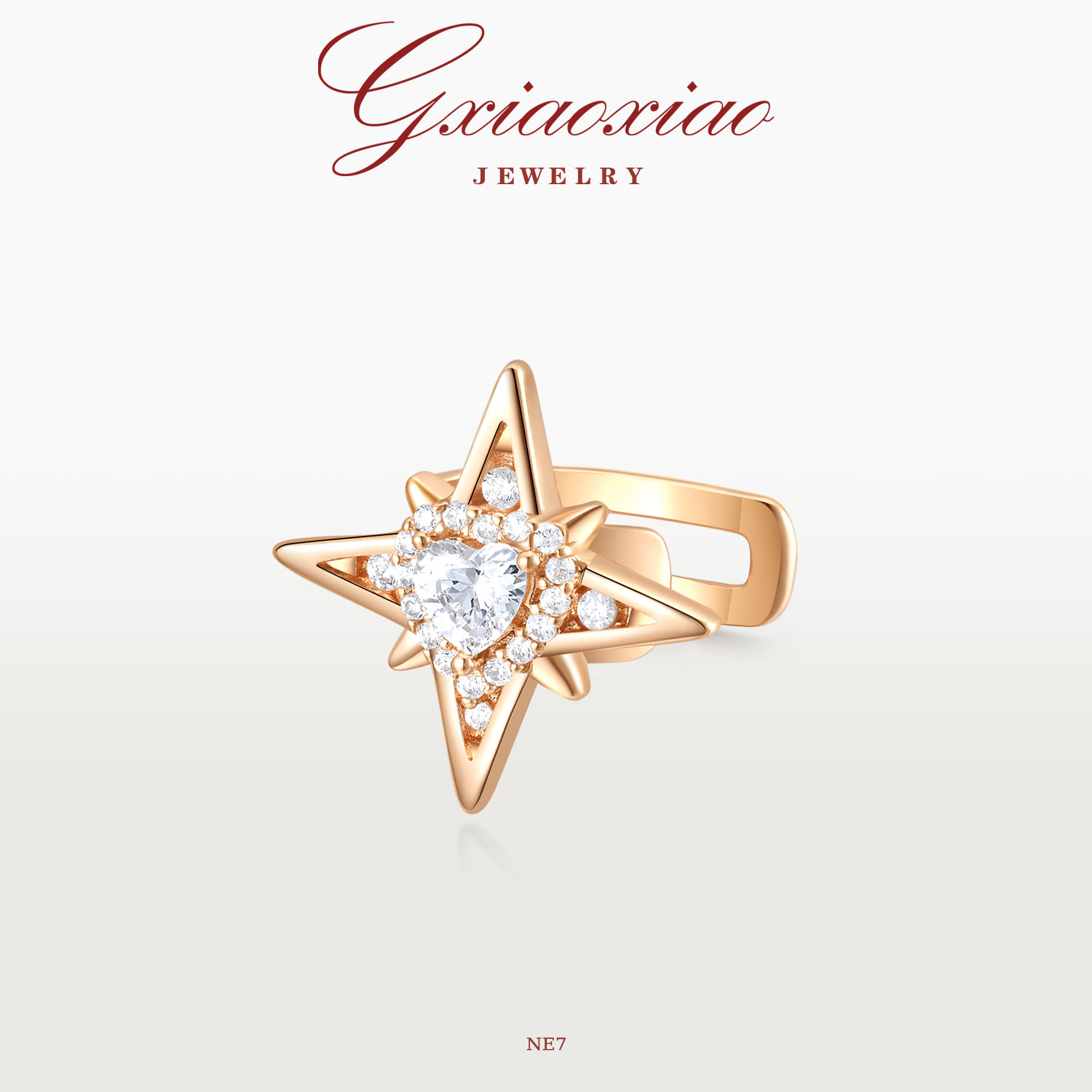 G XIAOXIAO 镀K金 时尚气质高级感八芒爱心耳夹 NE7