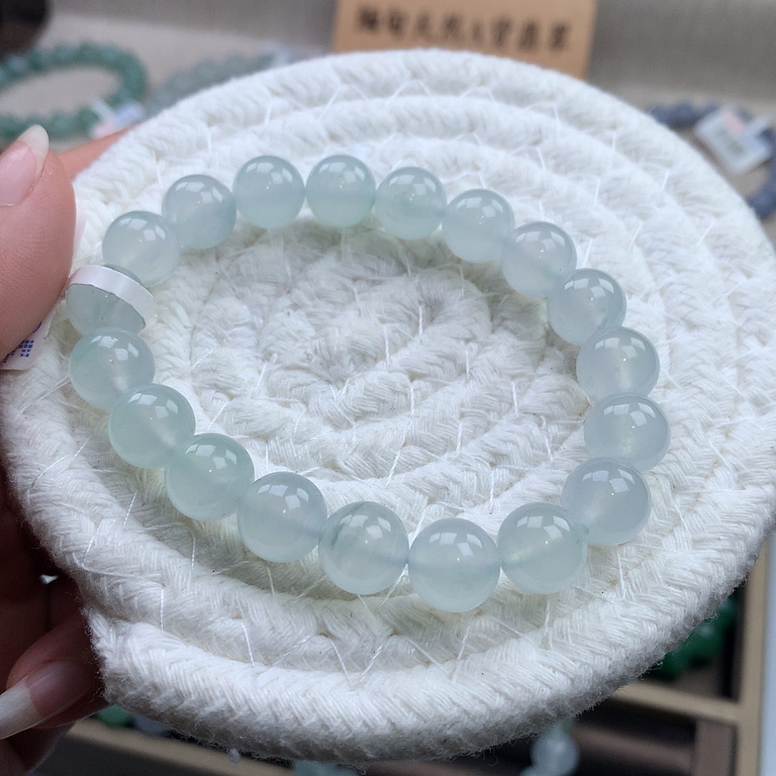 翡翠未镶嵌手链冰透白，货头，10mm