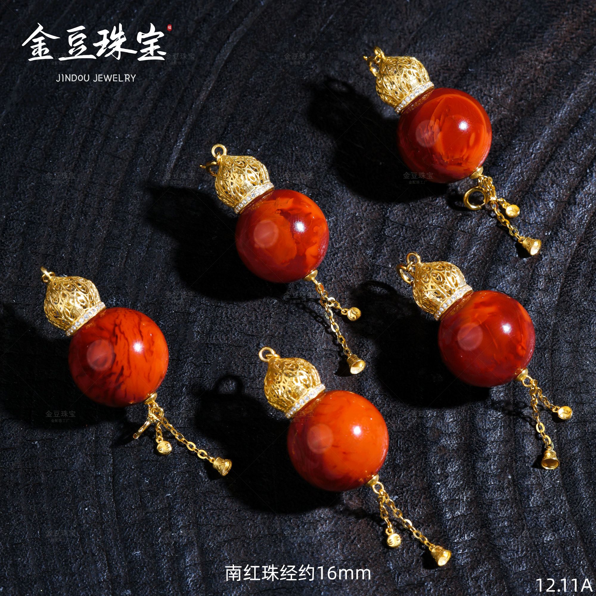 【专享】大葫芦||18K金天然豪镶典藏约16mm南红葫芦吊坠万能轴A