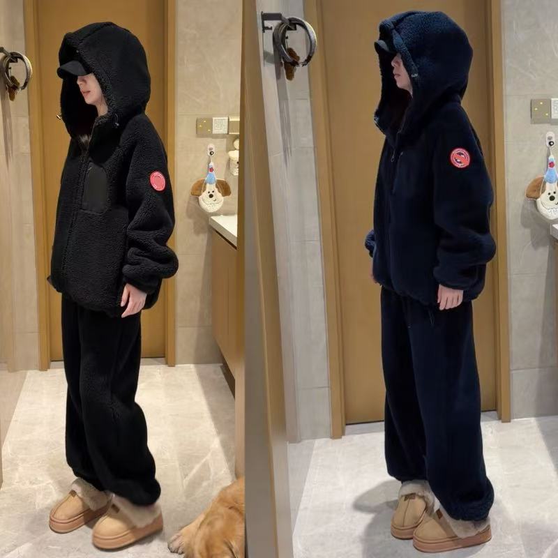 极寒系列变态厚三层复合宽松连帽防风毛绒睡衣摇粒绒可外穿家居服