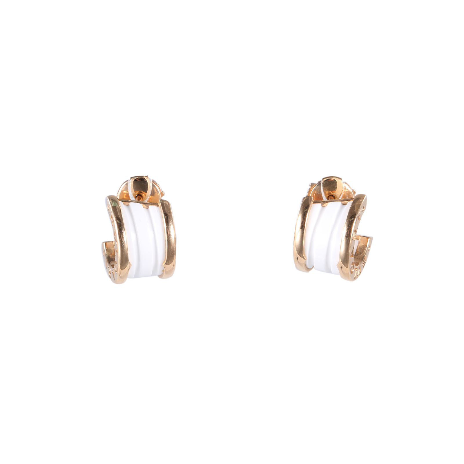 99新 BVLGARI/宝格丽 -140-188攀攀B.ZERO1弹簧耳钉玫瑰金/白陶瓷