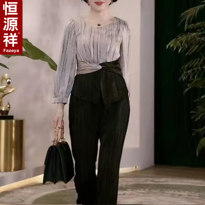 Fazeya恒源祥春季新款套装两件套妈妈装时尚优雅减龄洋气套装气质