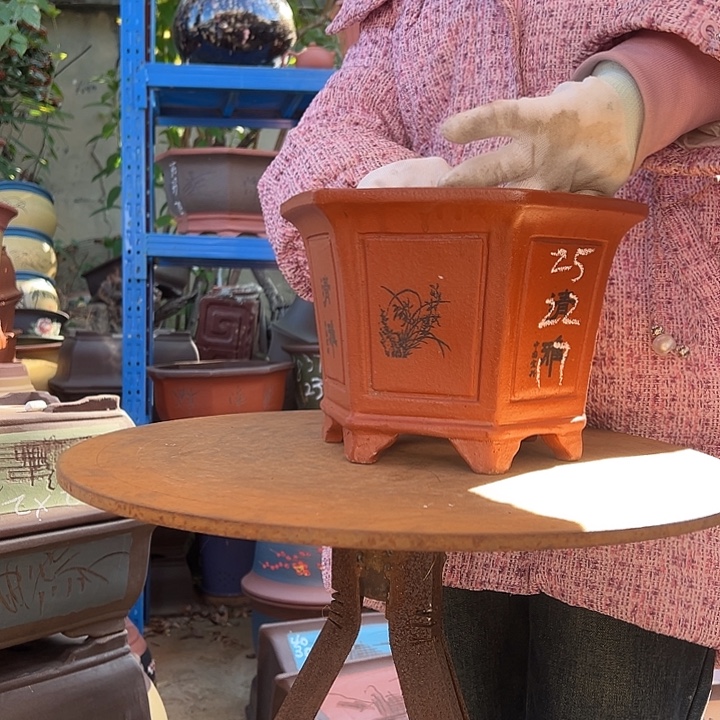 25红清雅六方花盆花盆