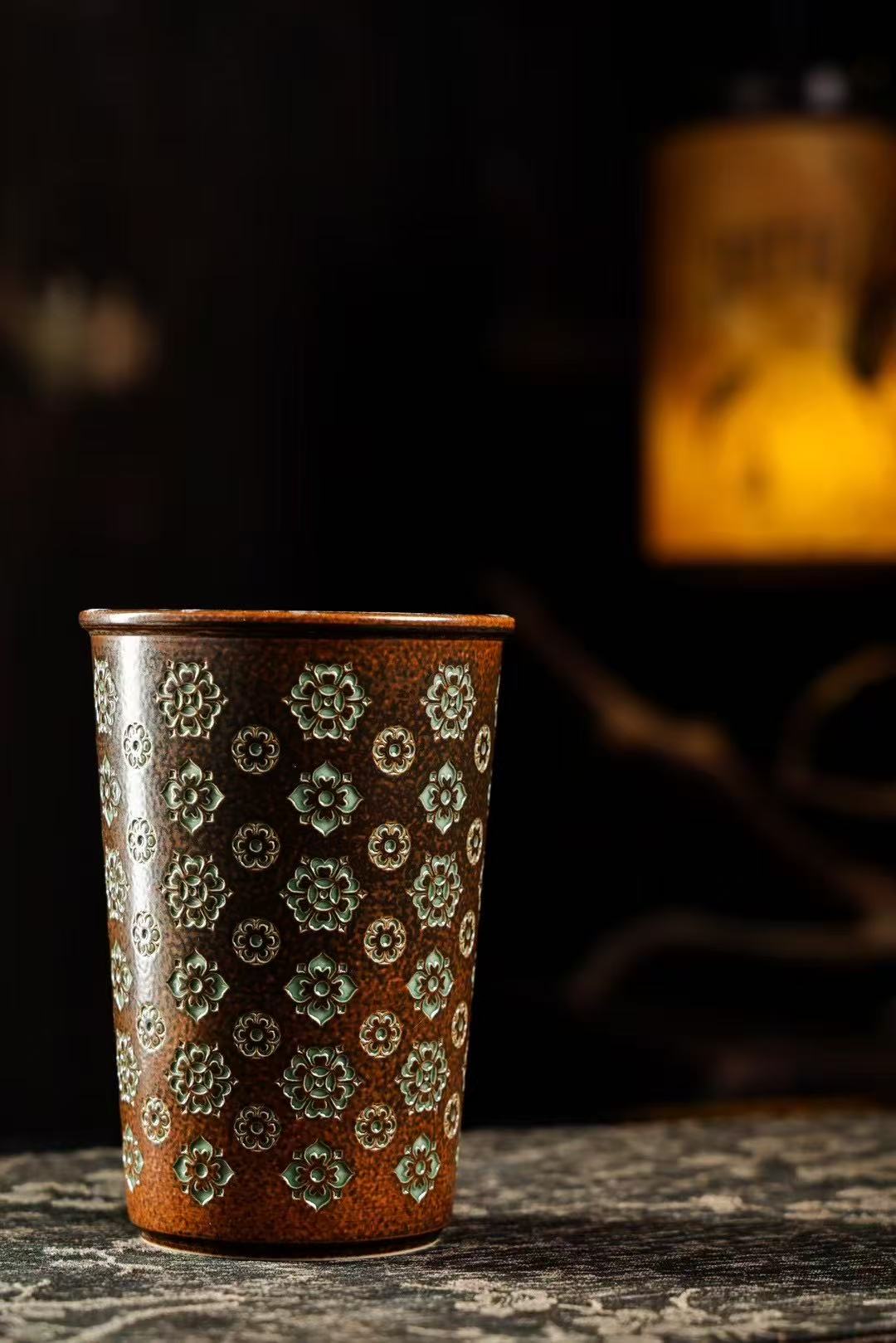 中式浮雕咖啡杯宫廷风可乐杯