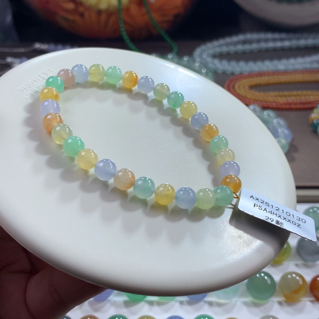 翡翠未镶嵌手链冰胶油画色多宝马卡龙单圈卡6.5