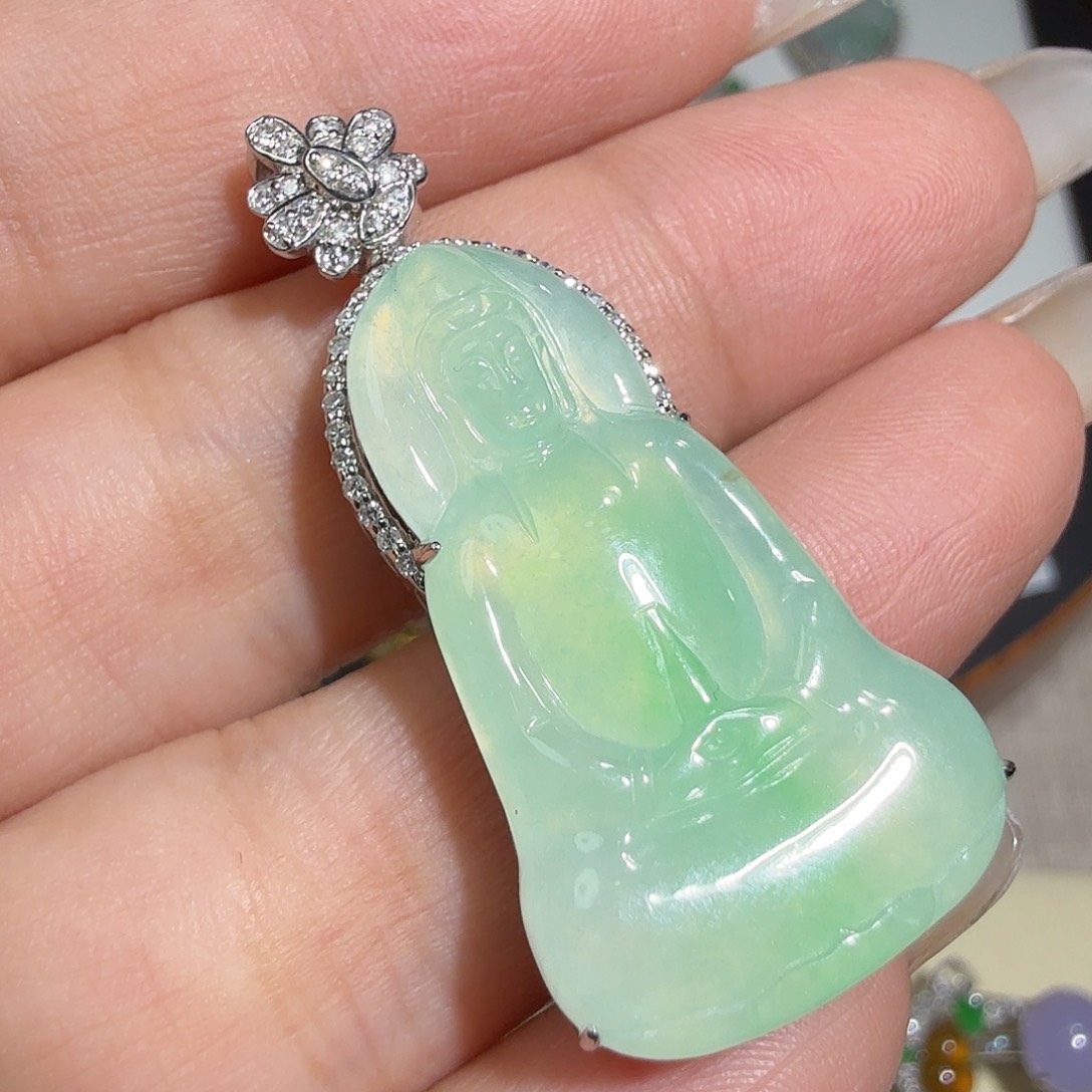 翡翠18K金镶嵌吊坠(不含链)