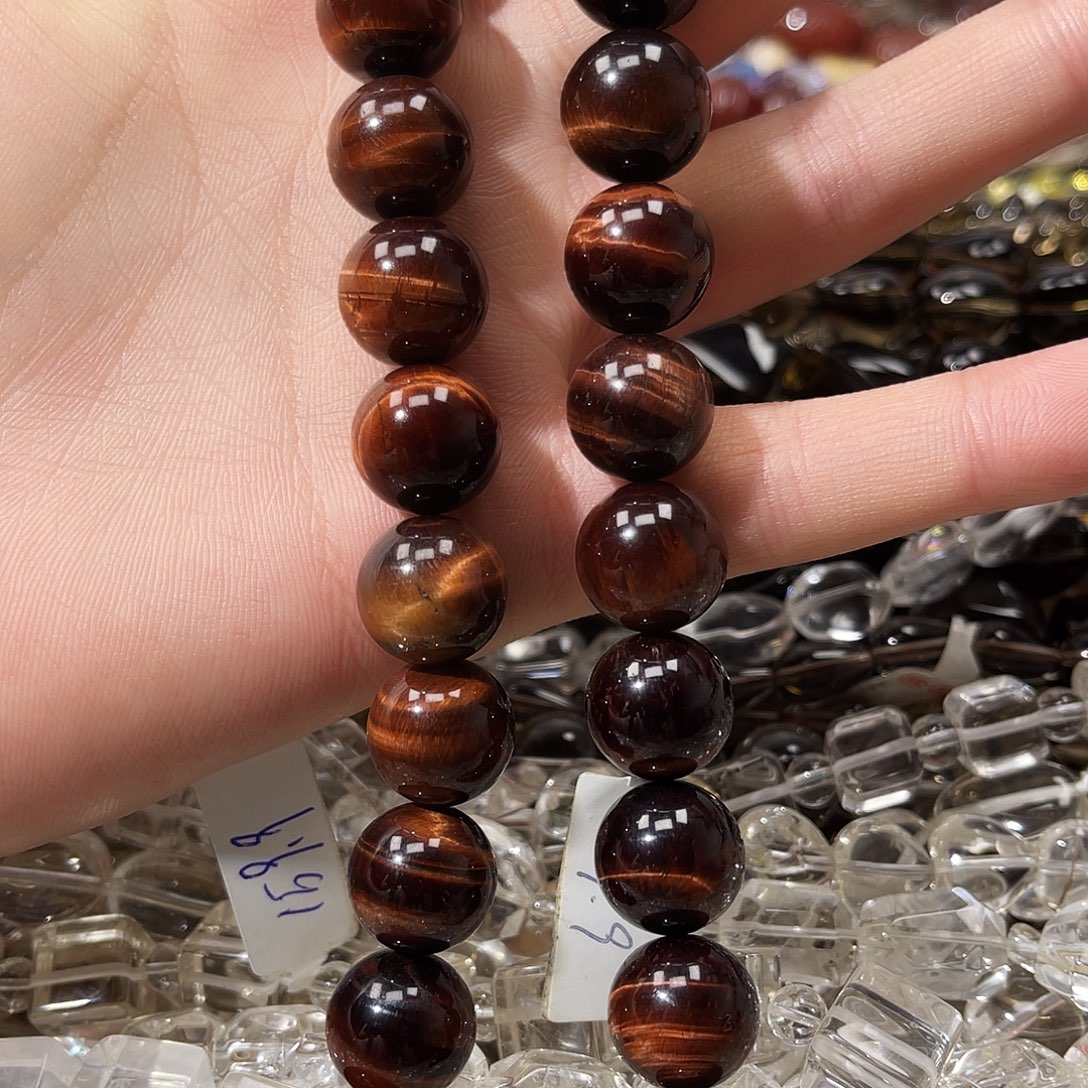 银S925镶嵌烟晶手链卡14红虎眼石